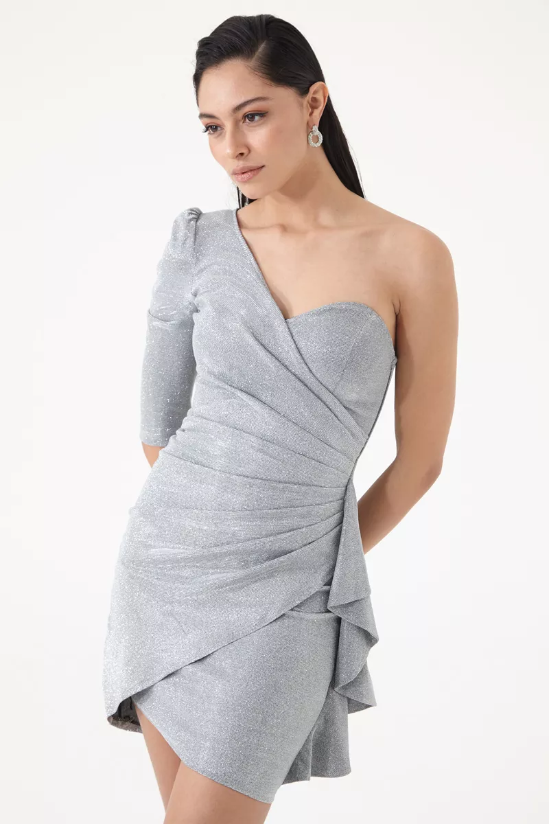 Silver glare one arm mini dress