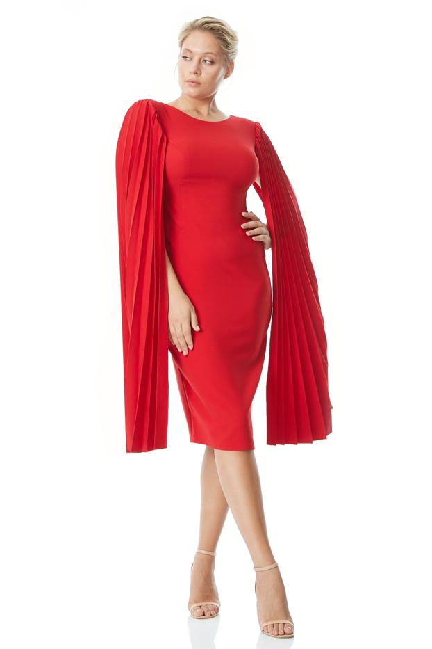 Red plus size crepe long sleeve maxi dress